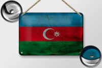 Blechschild Flagge Aserbaidschan 18x12cm Azerbaijan Rost