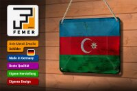 Blechschild Flagge Aserbaidschan 18x12cm Azerbaijan Rost