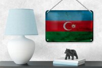 Blechschild Flagge Aserbaidschan 18x12cm Azerbaijan Rost