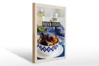 Holzschild Reise 30x40cm French Cuisine Muscheln Wein