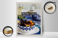 Holzschild Reise 30x40cm French Cuisine Muscheln Wein