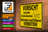 Holzschild Warnschild 40x30cm Wertvoller Schweinebestand