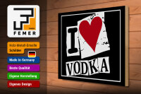 Holzschild Alkohol 40x30cm I love Vodka (Herz)