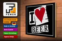 Holzschild Alkohol 40x30cm I Love Beer (Herz)