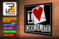 Holzschild Spruch 40x30cm I Love Chocolate (Herz)