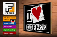 Holzschild Kaffee 40x30cm I love Coffee (Herz)