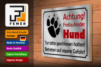 Holzschild Hinweis 40x30cm Achtung Freilaufender Hund Gefahr