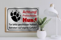 Holzschild Hinweis 40x30cm Achtung Freilaufender Hund Gefahr