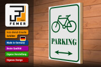 Holzschild Hinweis 30x40cm Fahrrad Parking weiß- grünes