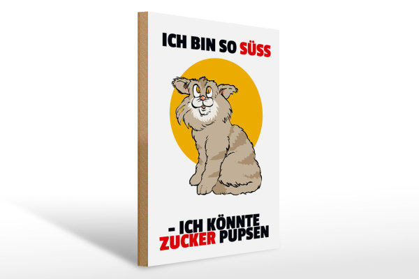 Holzschild Spruch 30x40cm Bin süß könnte Zucker pupsen (Katze)