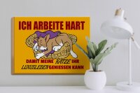 Holzschild Spruch 40x30cm Arbeite damit Katze Luxusleben hat