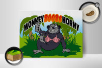 Holzschild Spruch 40x30cm Monkey Boobs Horny Affe im BH