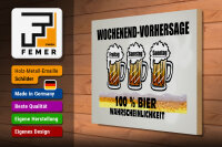 Holzschild Alkohol 40x30cm Wochenend Vorhersage 100% Bier