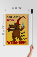 Holzschild Alkohol 30x40cm liebe Wein bin ein Weinhorn