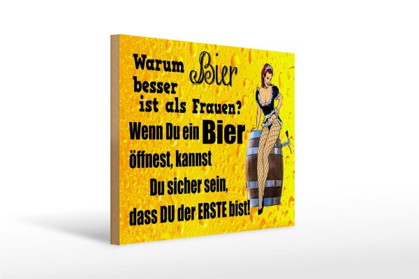 Holzschild Pinup 40x30cm Warum Bier besser ist als Frauen
