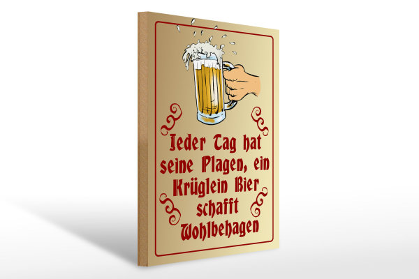 Holzschild Spruch 30x40cm Jeder Tag hat seine Plagen Bier