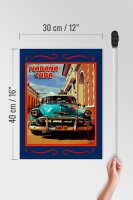 Holzschild Cuba 30x40cm Havana Cuba blaues Auto