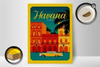 Holzschild Havana 30x40cm Cuba Zeichnung gelbes Auto