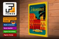 Holzschild Havana 30x40cm Cuba Zeichnung gelbes Auto