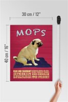 Holzschild Spruch 30x40cm Mops Hund klug und charmant