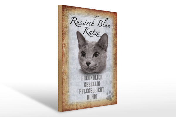 Holzschild Spruch 30x40cm russisch blau Katze Schild