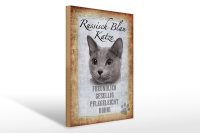 Holzschild Spruch 30x40cm russisch blau Katze Schild