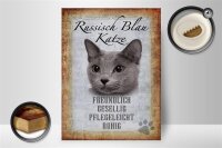 Holzschild Spruch 30x40cm russisch blau Katze Schild
