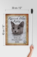 Holzschild Spruch 30x40cm russisch blau Katze Schild
