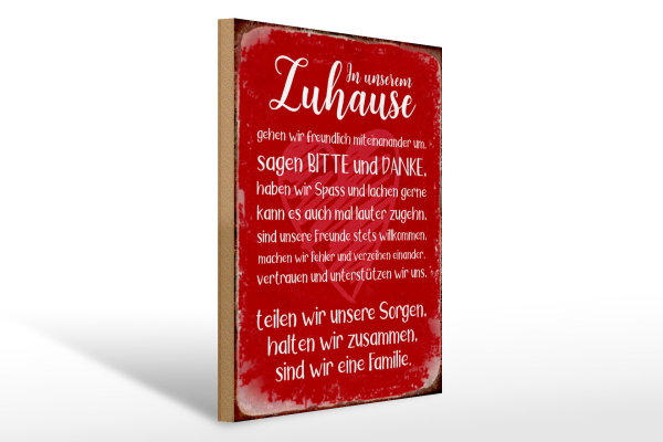 Holzschild Spruch 30x40cm Zuhause sind wir eine Familie