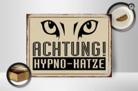 Holzschild Retro 40x30cm Achtung Hypno-Katze Schild