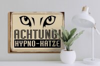 Holzschild Retro 40x30cm Achtung Hypno-Katze Schild