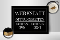 Holzschild Spruch 40x30cm Werkstatt Öffnungszeiten open