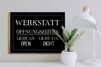 Holzschild Spruch 40x30cm Werkstatt Öffnungszeiten open