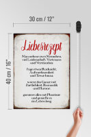 Holzschild Spruch 30x40cm Liebesrezept Retro Schild