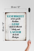 Holzschild Spruch 30x40cm Gesundheit Liebe Lachen Medizin