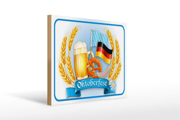 Holzschild Hinweis 40x30cm Oktoberfest Bier Brezel Wurst