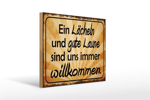 Holzschild Spruch 40x30cm Lächeln gute Laune willkommen