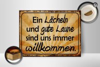 Holzschild Spruch 40x30cm Lächeln gute Laune willkommen