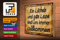 Holzschild Spruch 40x30cm Lächeln gute Laune willkommen