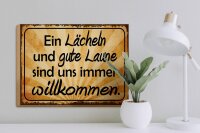 Holzschild Spruch 40x30cm Lächeln gute Laune willkommen