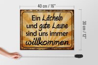 Holzschild Spruch 40x30cm Lächeln gute Laune willkommen