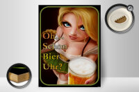 Holzschild Spruch 30x40cm Pinup Oh schon Bier Uhr