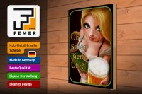 Holzschild Spruch 30x40cm Pinup Oh schon Bier Uhr