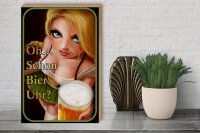 Holzschild Spruch 30x40cm Pinup Oh schon Bier Uhr