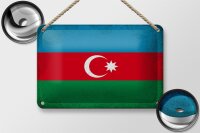 Blechschild Flagge Aserbaidschan 18x12cm Azerbaijan Vintage