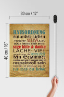 Holzschild Spruch 30x40cm Hausordnung sage bitte danke