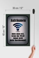 Holzschild Spruch 30x40cm aufräumen wenn WLAN nicht an