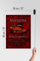 Holzschild Spruch 30x40cm Vorsicht Mann kocht bitte