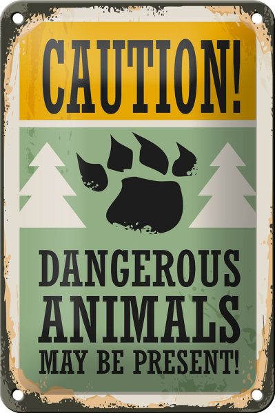 Blechschild Retro 12x18cm Caution dangerous animals