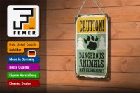 Blechschild Retro 12x18cm Caution dangerous animals